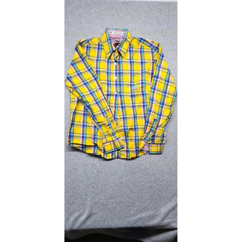 Cruel Girl Western Womens Shirt Long Sleeve Sz S Yellow‎ Plaid Button Up